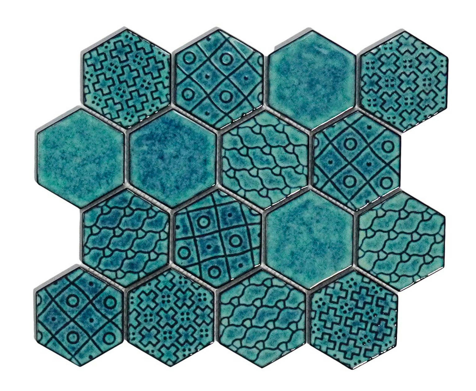 PORCELAMIKA MALLA HEXAGONAL AQUA  | Galería Viterra